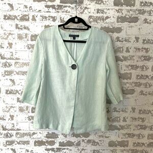 Lafayette 148 NY Pistachio Green 100% Linen Collarless Blazer Size 10